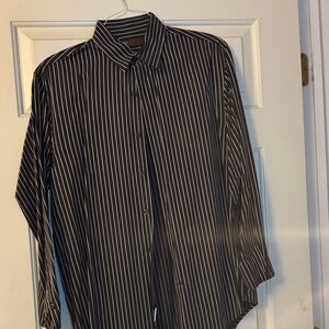 Perry Ellis Men's Black and White Striped Shirt